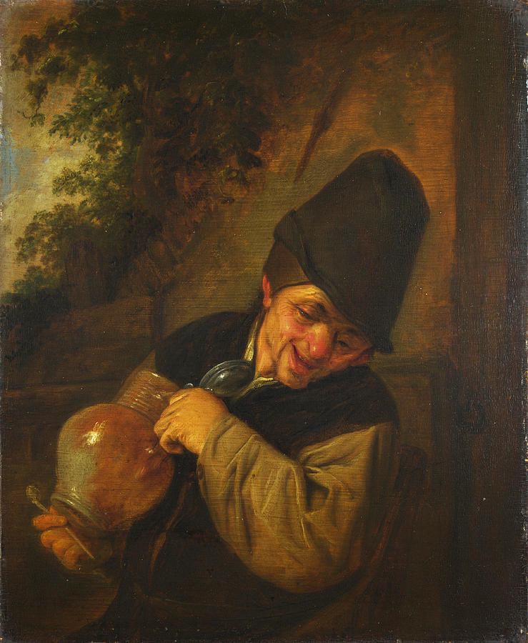 A Peasant holding a Jug and a Pipe Painting by Adriaen van Ostade