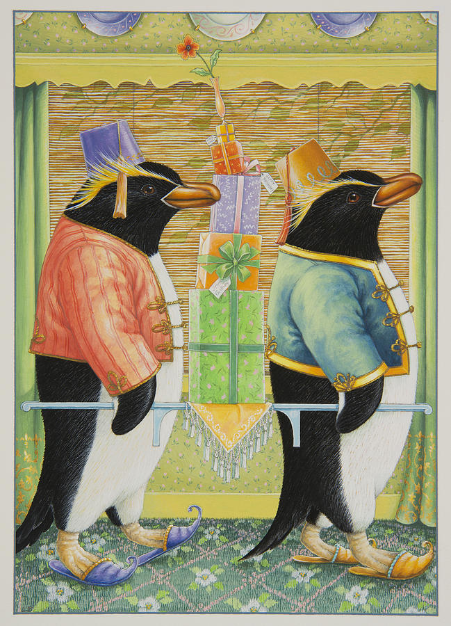 Fantasy Painting - A Penguin Birthday Surprise by Lynn Bywaters