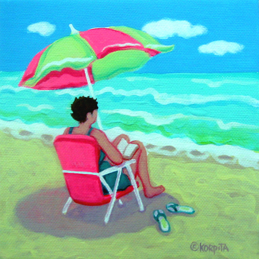 A Perfect Day - Reading on the Beach Painting by Rebecca Korpita