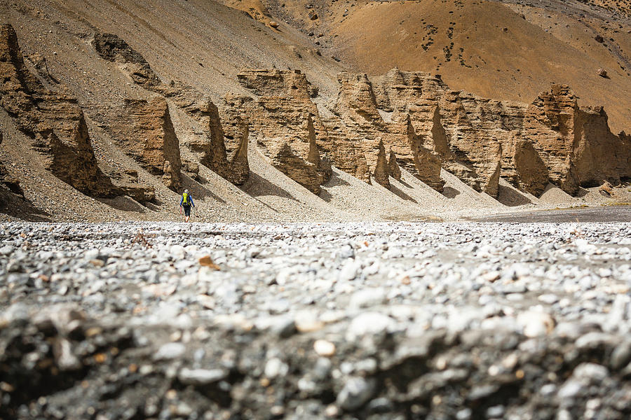 Nature Photograph - A Person Hiking In Spiti, India by Andrew Peacock