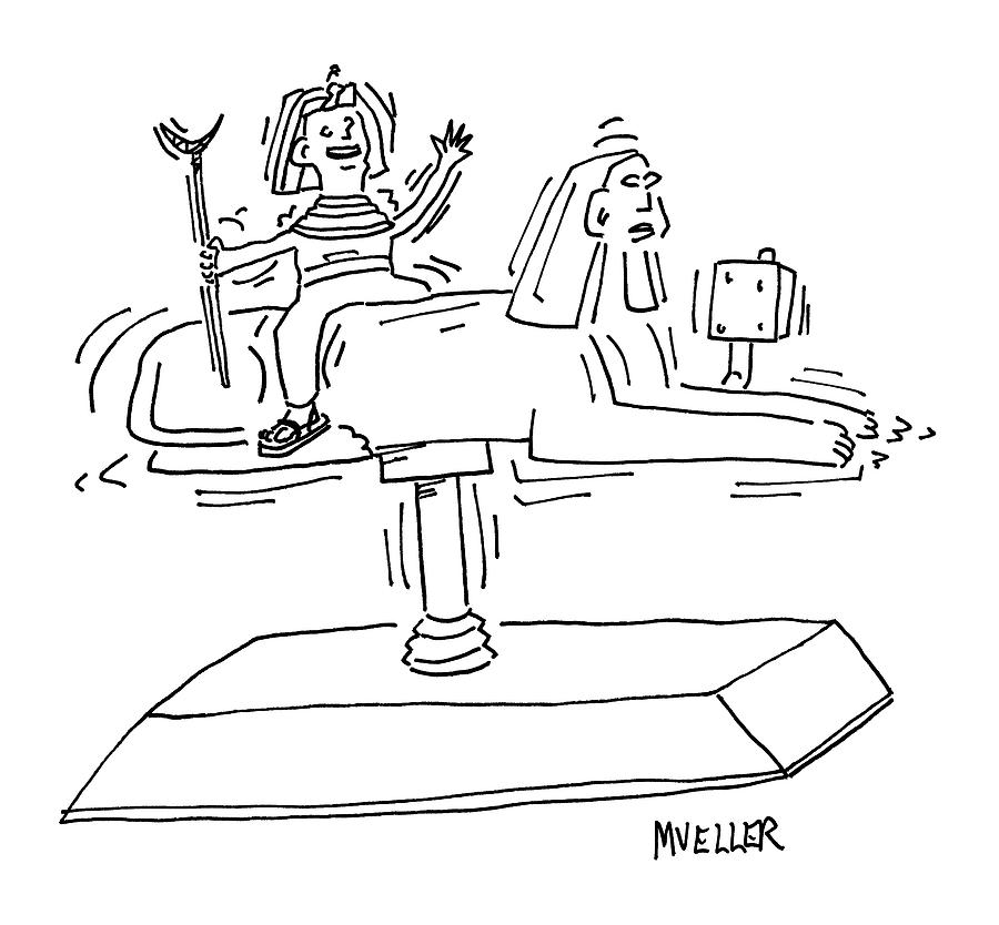 A Pharoah Rides A Mechanical Sphinx Drawing by Peter Mueller