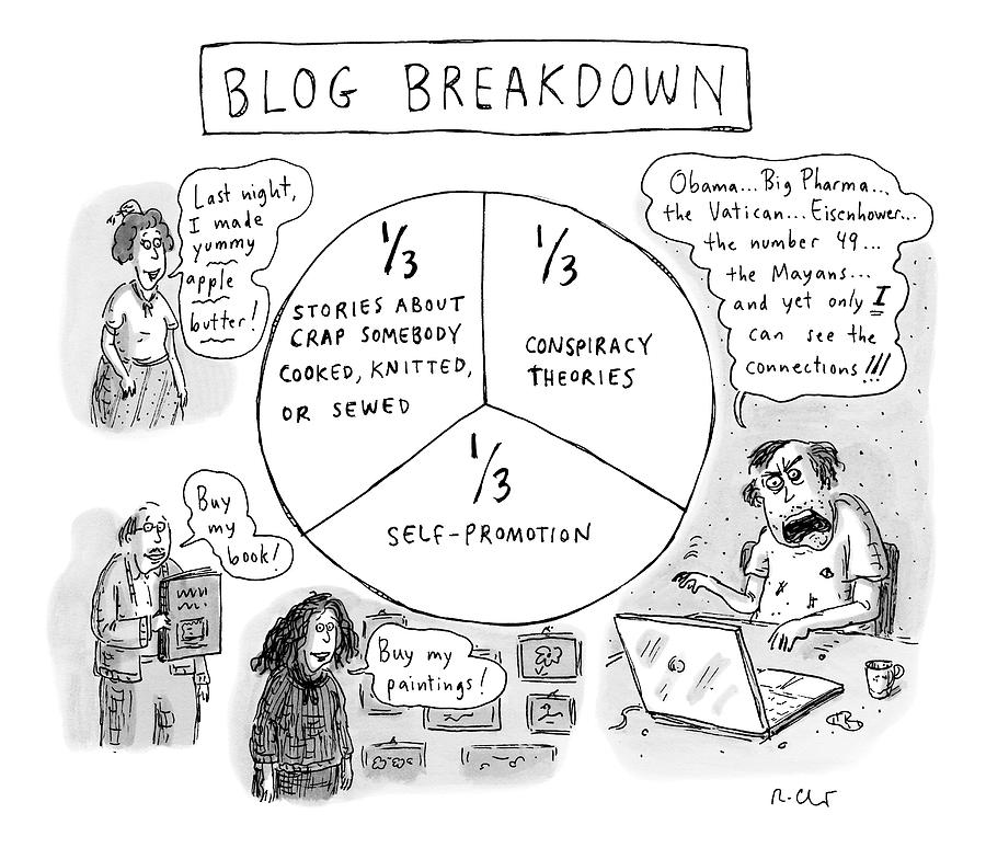 A Pie Chart Titled Blog Breakdown Is Divided Drawing by Roz Chast A Pie Chart Titled Blog Breakdown Is Divided Drawing by Roz Chast