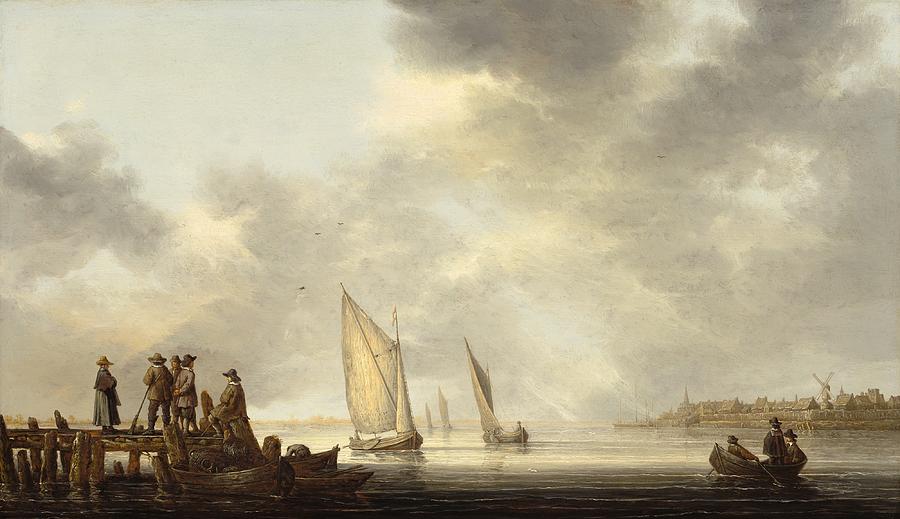 Landscape Painting - A Pier in Dordrecht Harbor by Aelbert Cuyp
