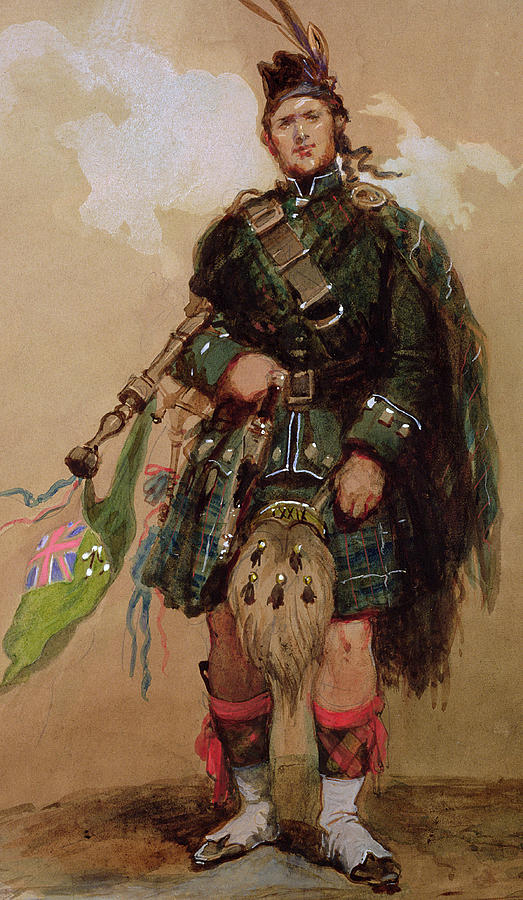 Portrait Painting - A Piper of the 79th Highlanders at Chobham Camp by Eugene-Louis Lami