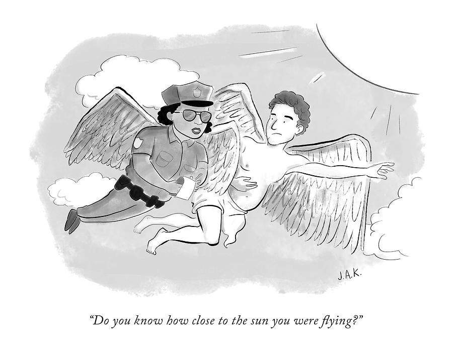 A Police Officer With Wings Flies Up To Icarus Drawing by Jason Adam Katzenstein