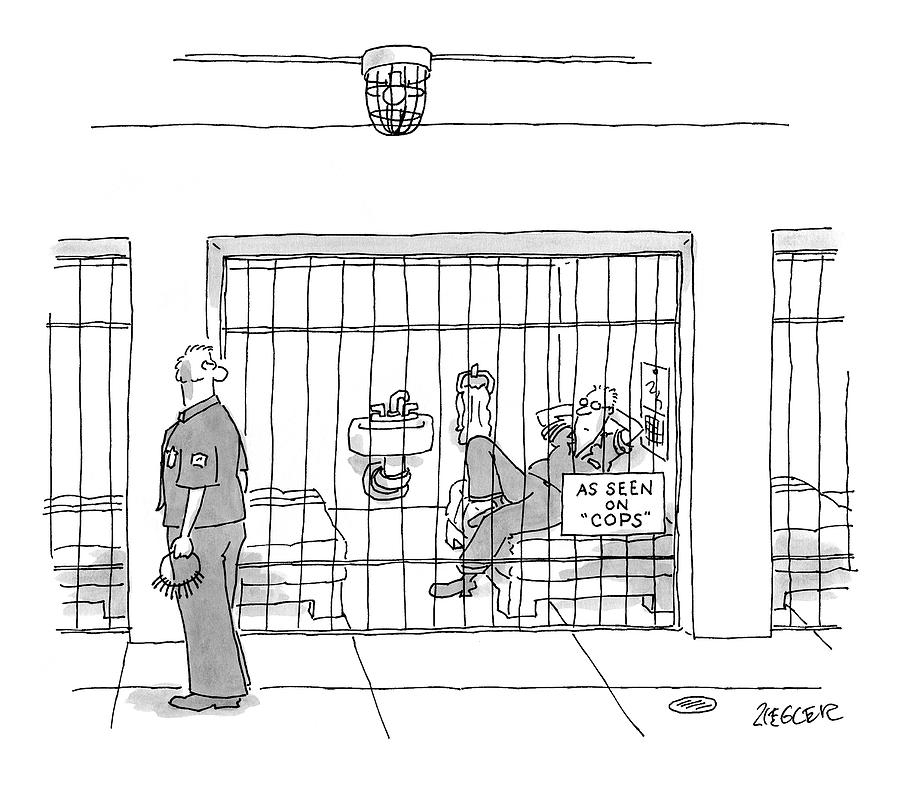 A Prison Guard Is Seen Walking Past A Prisoner Drawing by Jack Ziegler