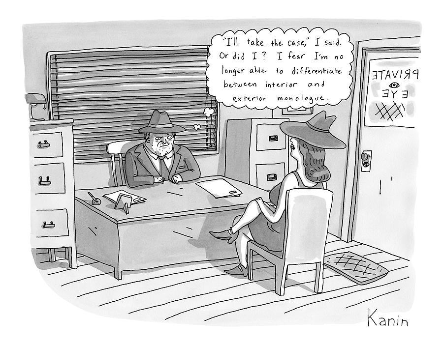 A Private Eye Is Sitting Behind His Desk Looking Drawing by Zachary Kanin
