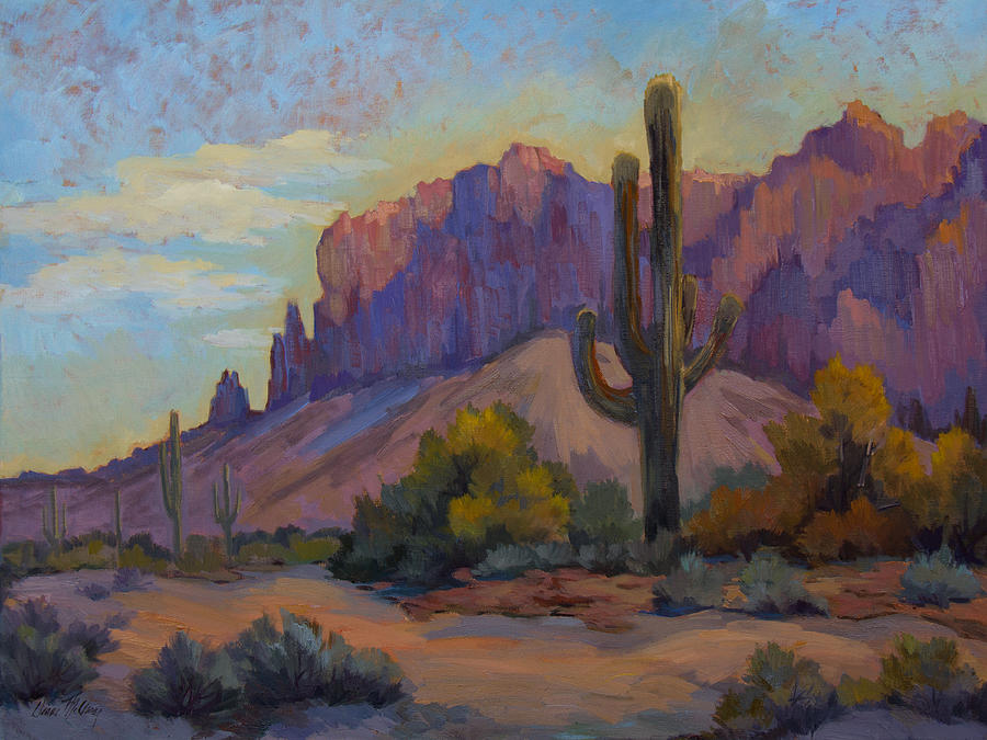 A Proud Saguaro at Superstition Mountain Painting by Diane McClary