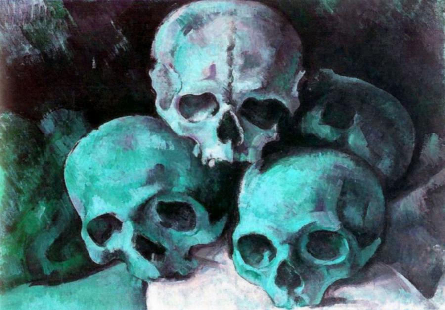 A Pyramid Of Skulls after Cezanne Painting by Taiche Acrylic Art