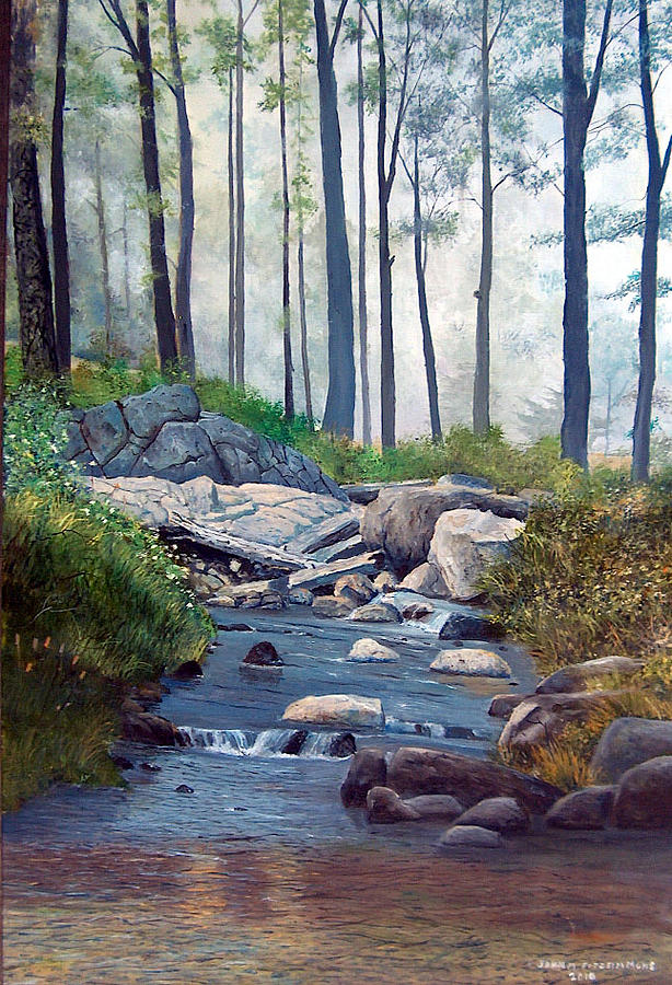 A Quiet Stream In Moodus Painting By Margaret Fitzsimkmons - Fine Art 