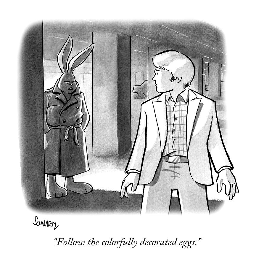 A Rabbit In A Trench Coat In A Parking Garage Drawing by Benjamin Schwartz