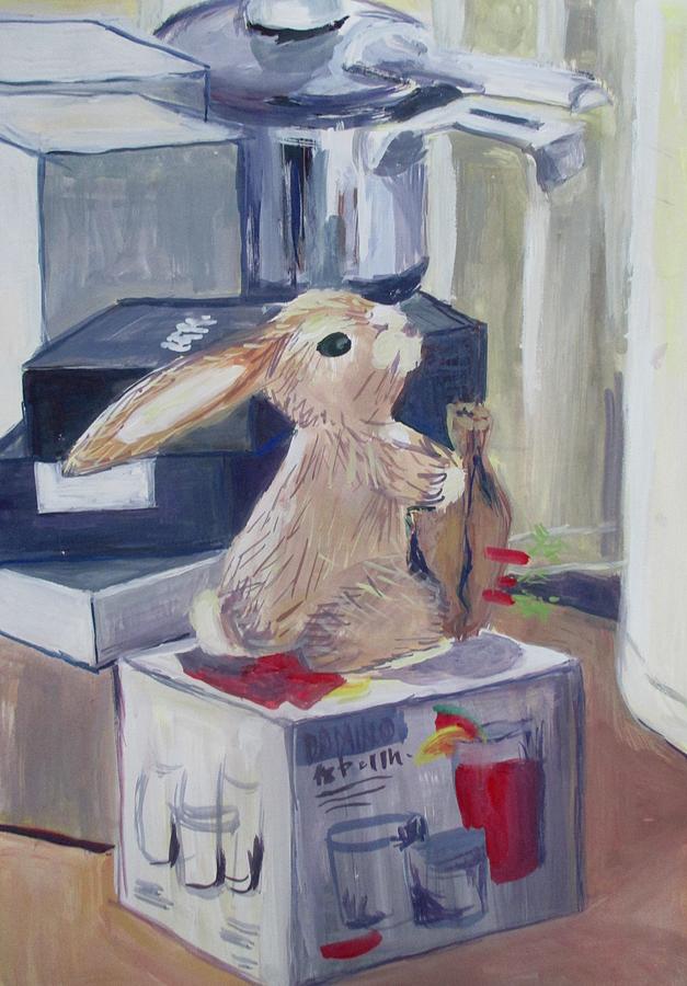 Rabbit Painting - A rabbit on the box by Maria Mimi