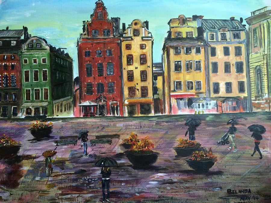 A Rainy Day in Gamla Stan Stockholm Painting by Belinda Low