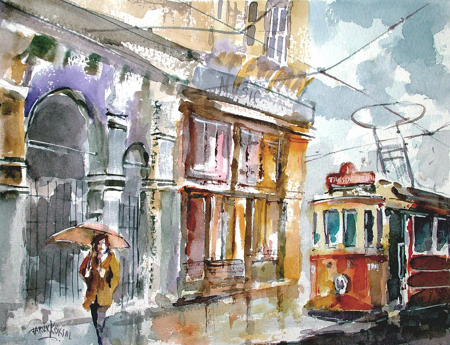 A Rainy Day in Istanbul Painting by Faruk Koksal