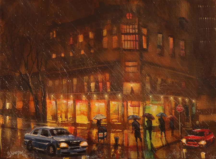 A Rainy Night in Milwaukee Painting by Tom Shropshire