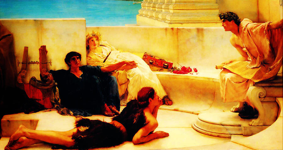 A Reading from Homer  by Sir Lawrence Alma Tadema Painting by MotionAge Designs