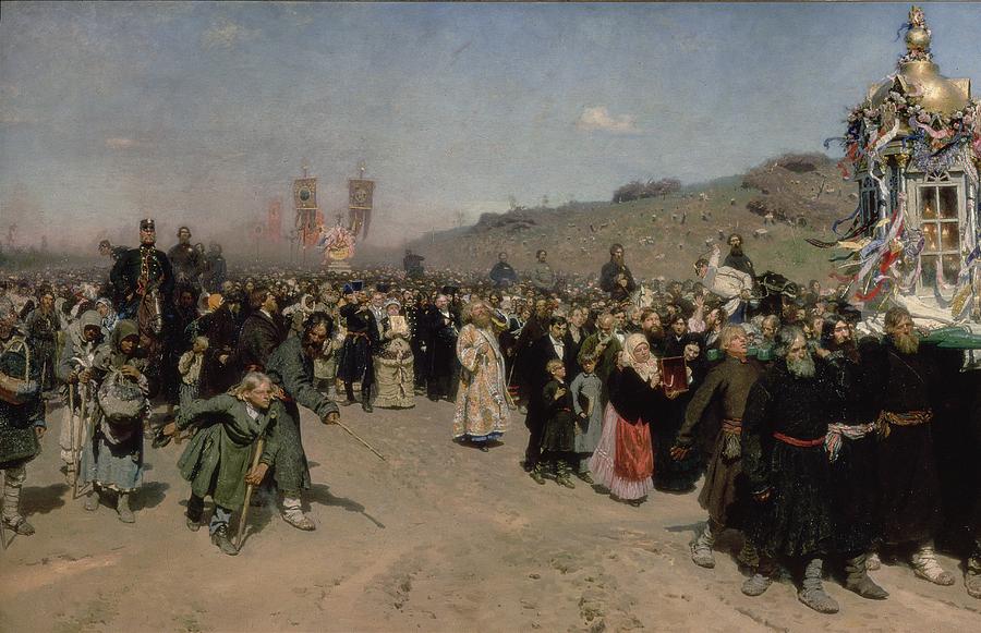 Crowd Photograph - A Religious Procession In The Province Of Kursk, 1880-83 Oil On Canvas by Ilya Repin