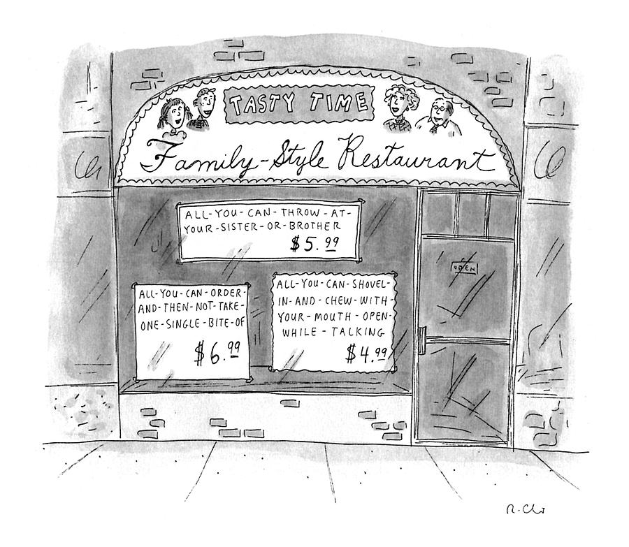 A Restaurant With Various Signs Drawing by Roz Chast