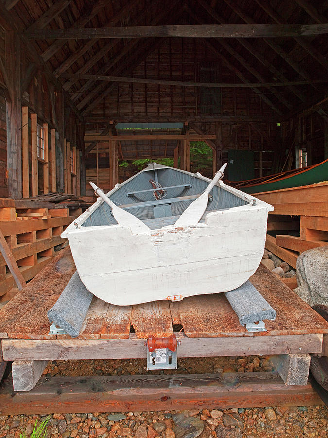 Boathouse Photograph - A Restored Rangeley Boat Is Stored by John Orcutt