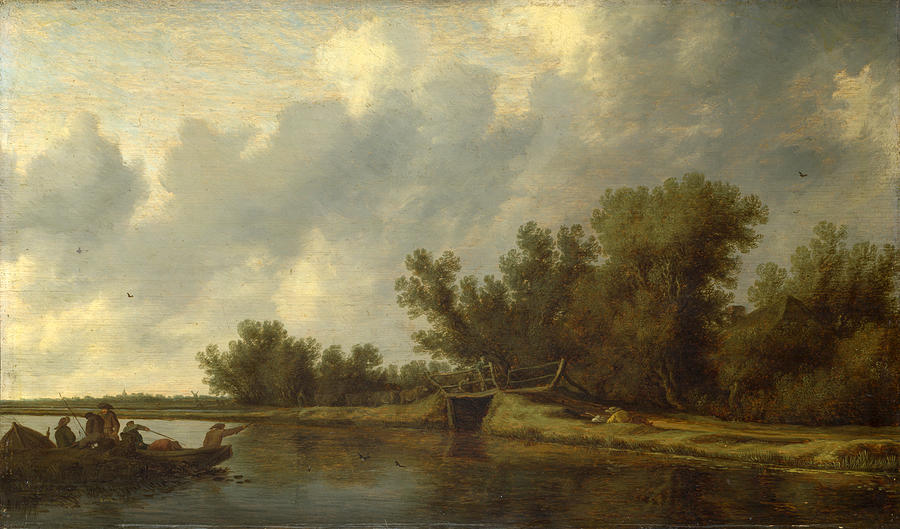 A River Landscape with Fishermen Painting by Salomon van Ruysdael