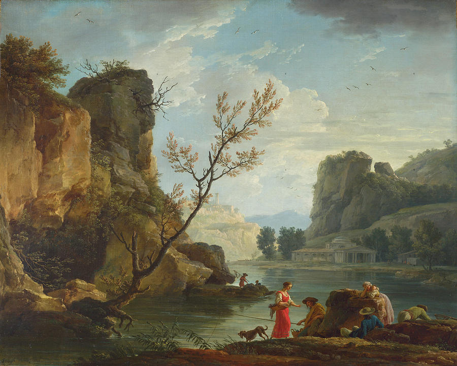Claude-joseph Vernet Painting - A River with Fishermen by Claude-Joseph Vernet