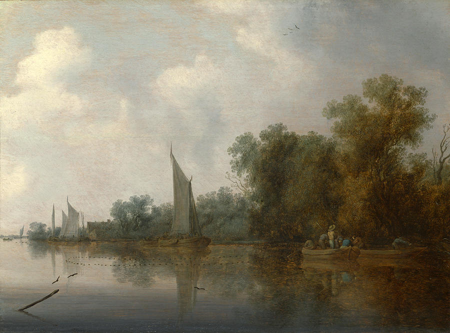 A River with Fishermen drawing a Net Painting by Salomon van Ruysdael