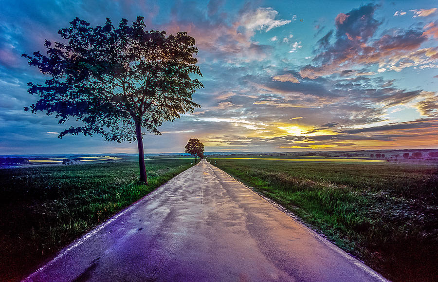 Road Photograph - A Road Reflecting The Evening Sky by Martin Liebermann Road Photograph - A Road Reflecting The Evening Sky by Martin Liebermann
