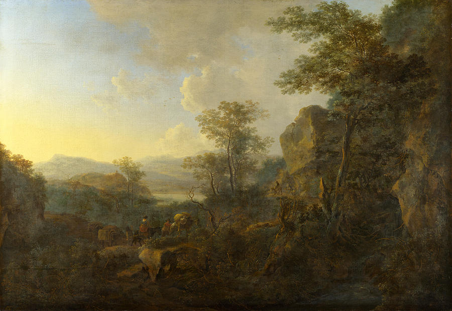 A Rocky Landscape with Peasants and Pack Mules Painting by Jan Both
