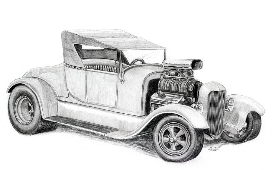 Car Drawing - A Rod by Rick Bennett