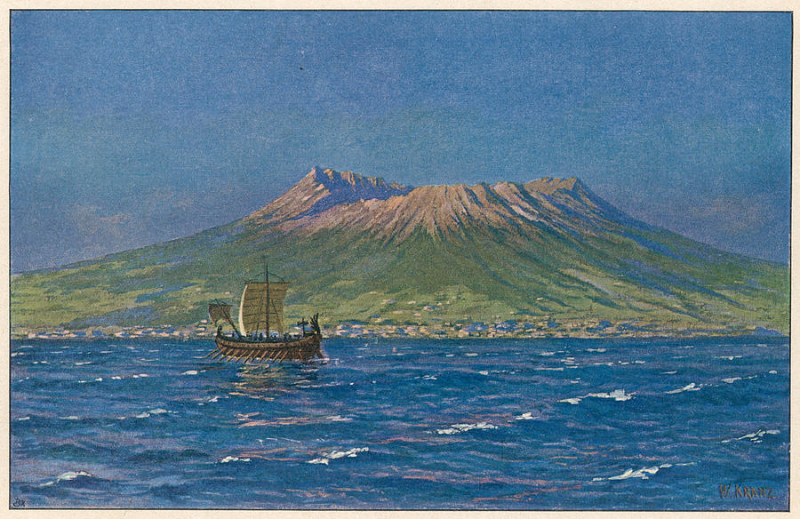 A Roman Galley Sails Past Vesuvius Drawing by Mary Evans Picture ...