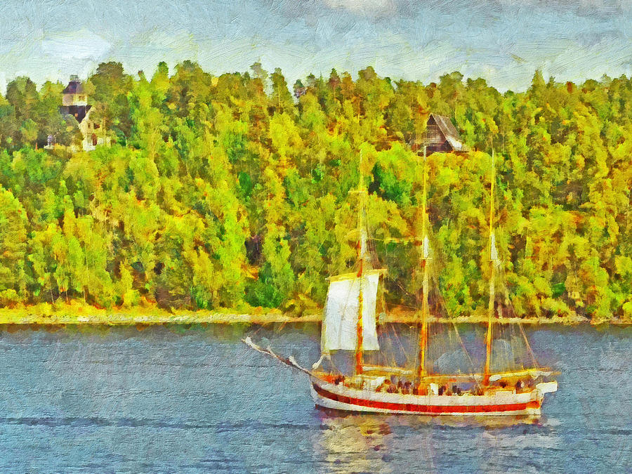 A Sailing Ship in the Stockholm Archipelago Digital Art by Digital Photographic Arts