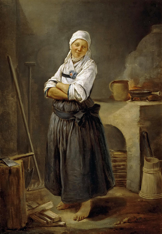 A Saxon Villager in her Kitchen Painting by Charles-Francois Hutin