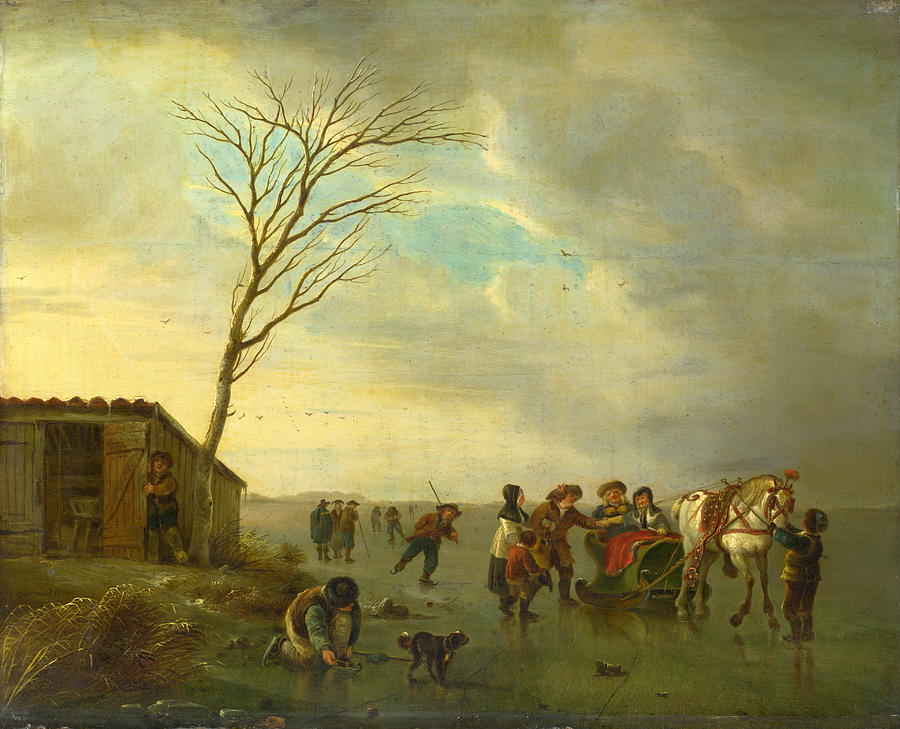 A Scene on the Ice Painting by Andries Vermeulen