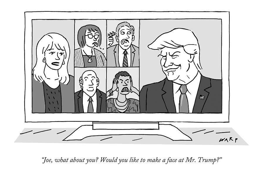 A Screen Split Between Trump And Five Pundits Drawing by Kim Warp