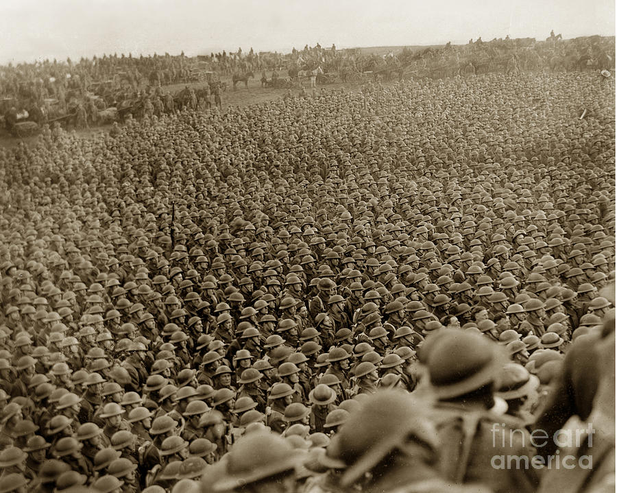 American Photograph - A sea of helmets World War One Circa 1918 by Monterey County Historical Society