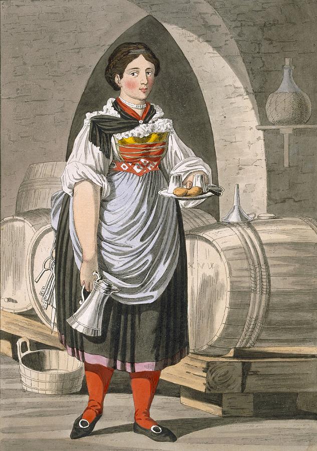 Wine Drawing - A Serving Girl At An Inn by Josef Anton Kapeller