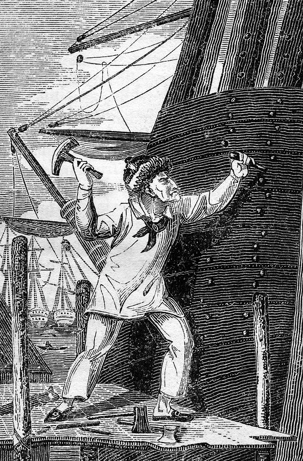 A Shipwright Hammering Rivets Drawing by Mary Evans Picture Library