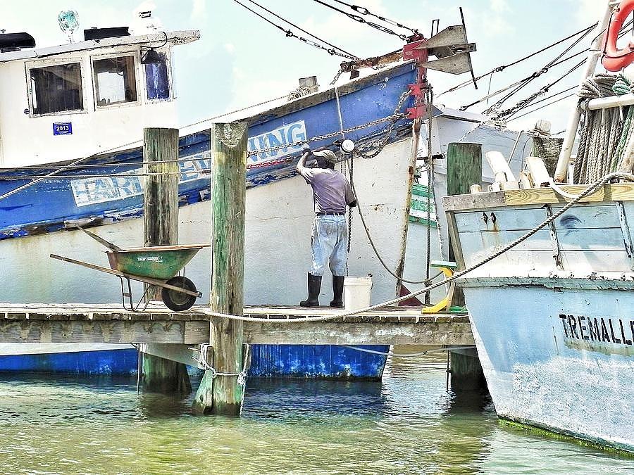 Shrimp Boat Photograph - A Shrimpers Work Is Never Done by Patricia Greer