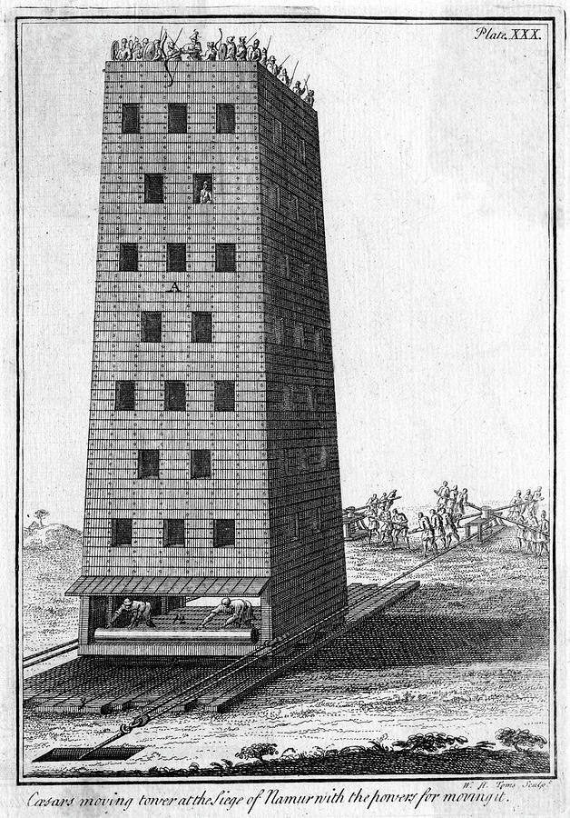 Siege Drawing - A Siege Weapon, A Roman Movable Tower by Mary Evans Picture Library