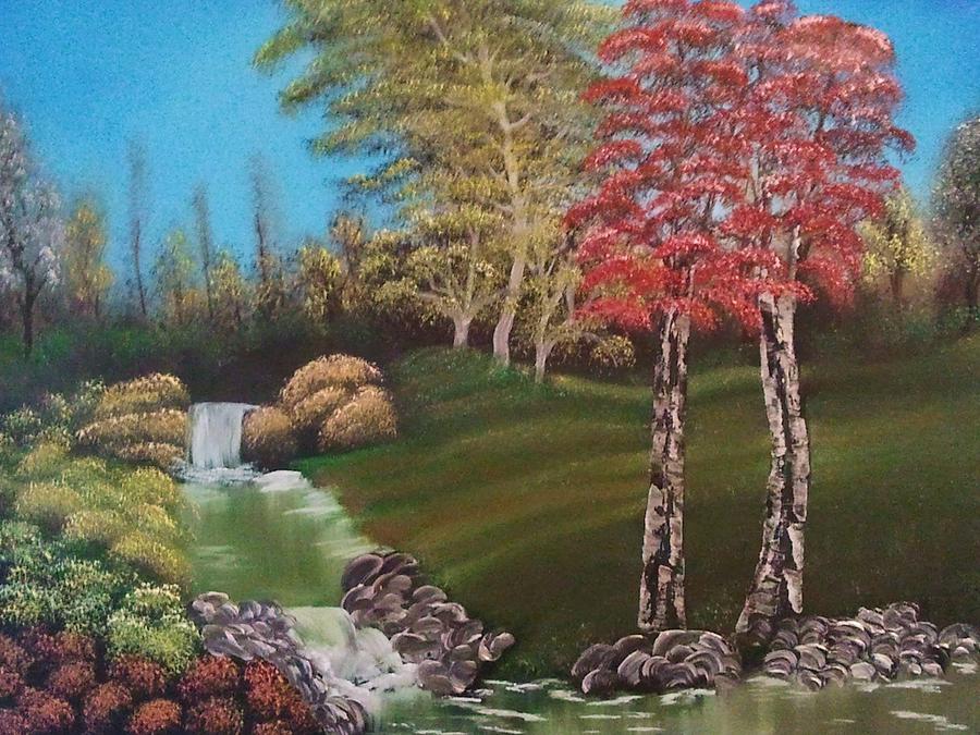 Waterfall Painting - A Singing Brook by Lee Bowman