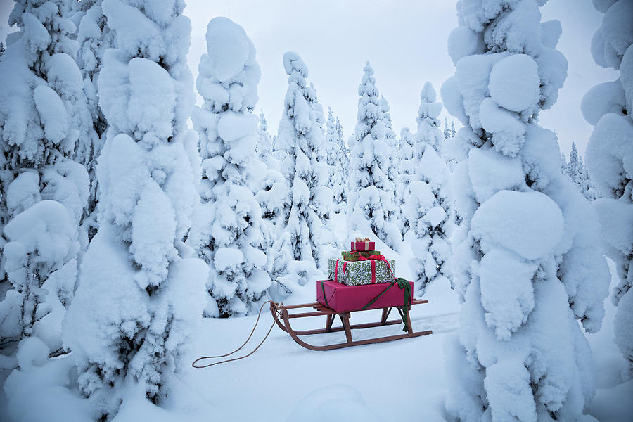 A Sled With Christmas Gifts In A Snowy Photograph by Per Breiehagen