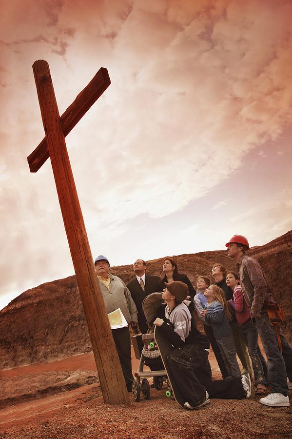 Inspirational Photograph - A Small Crowd Gathered At A Wooden Cross by Don Hammond
