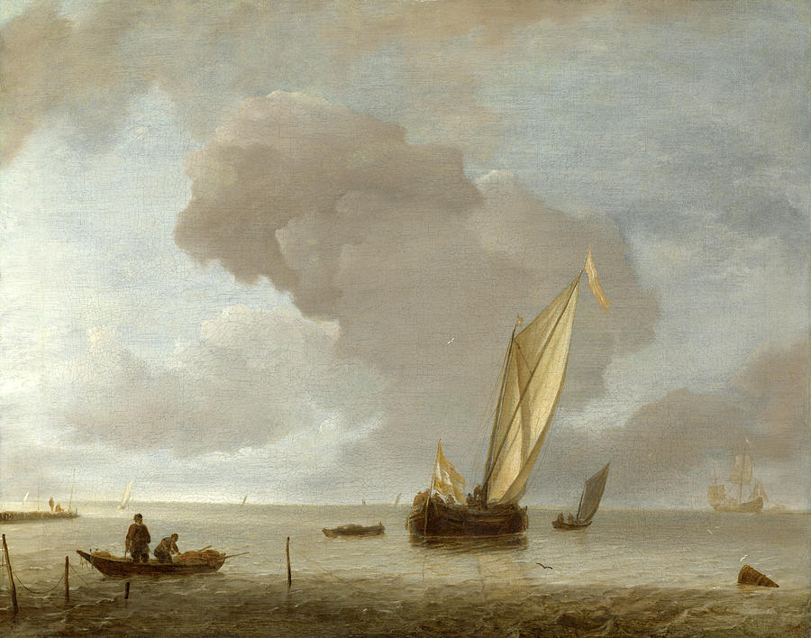 A Small Dutch Vessel before a Light Breeze Painting by Jan van de Cappelle