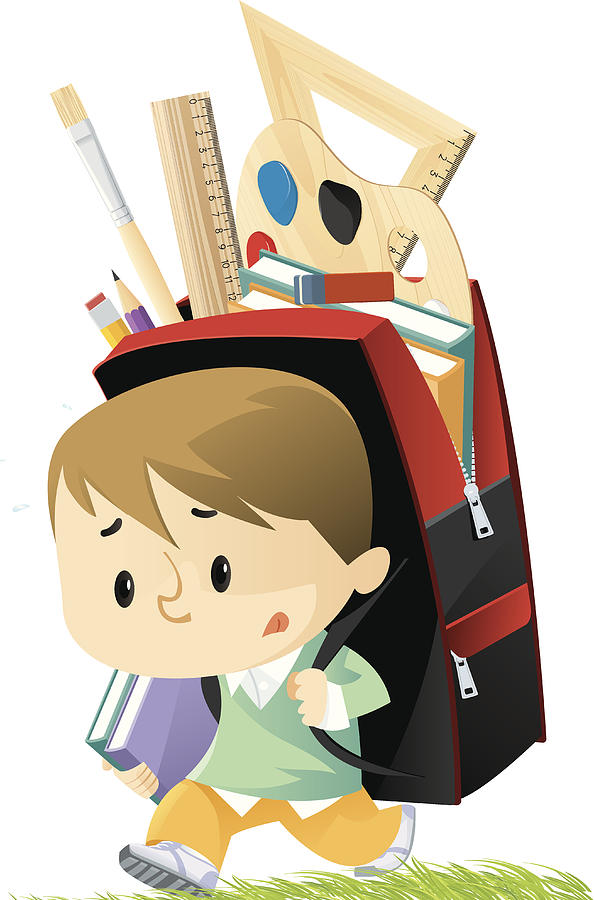 A small schoolboy with a backpack bigger than he is Drawing by Pijama61