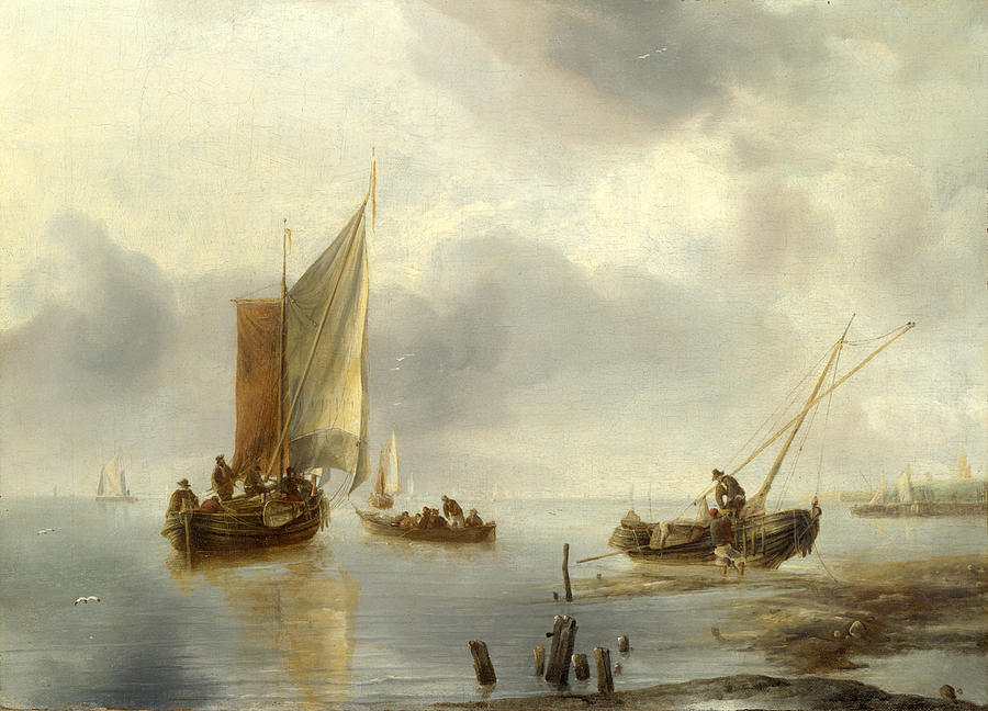 A Small Vessel in Light Airs and Another Ashore Painting by Jan van de Cappelle