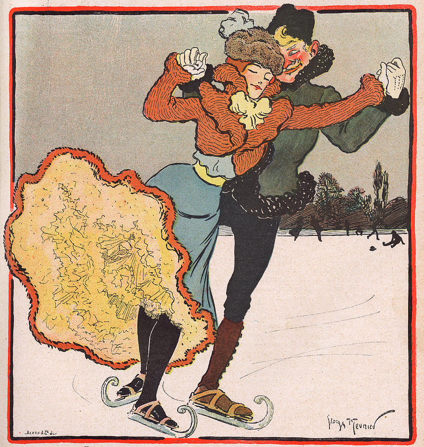 Winter Drawing - A Smart Couple Skate In  Harmony; by Mary Evans Picture Library
