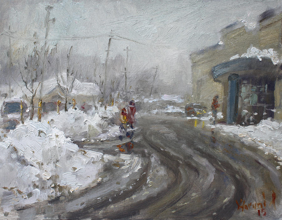 Winter Painting - A Snow Day at Mil-Pine Plaza by Ylli Haruni