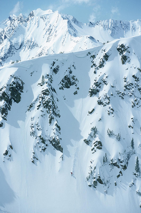 Big Mountain Photograph - A Snowboarder Picks The Line Of Least by Dean Blotto Gray