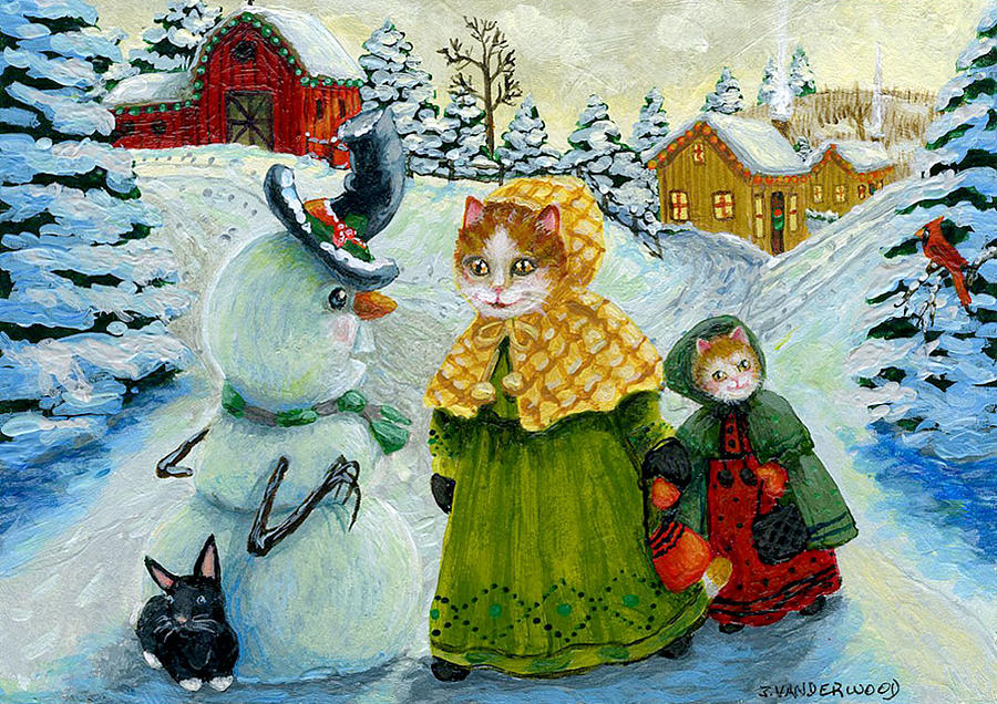 A Snowmans First Winter Greeting Painting by Jacquelin L Vanderwood Westerman