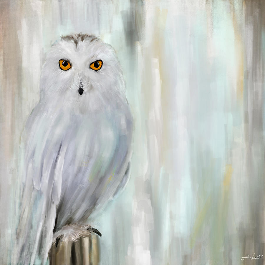 White Owl Painting - A Snowy Stare by Lourry Legarde White Owl Painting - A Snowy Stare by Lourry Legarde